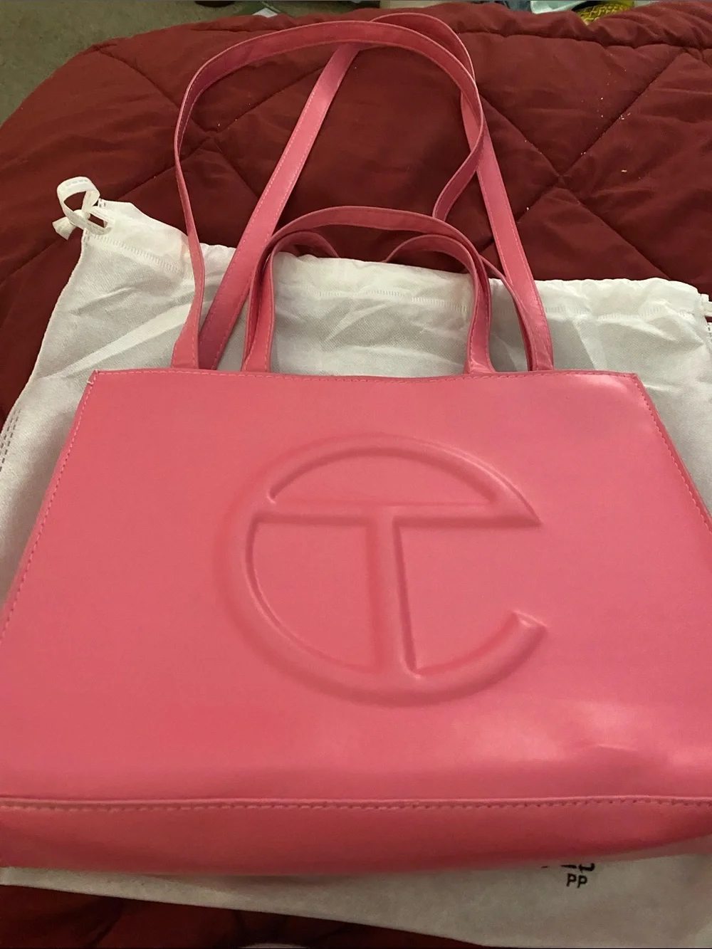 Telfar Pink Embossed Logo Double-Handle Tote